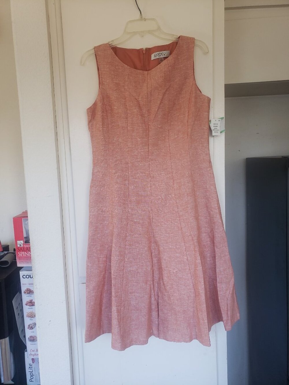 Kasper Orange and White Linen Dress Sleeveless Size 8